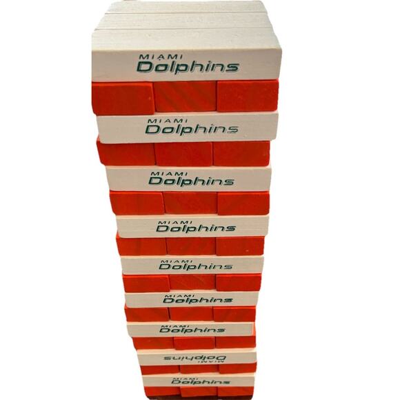 Miami Dolphins Classic Jenga Game Orange White Blocks NFL Man Cave Bar Fans - Picture 6 of 6
